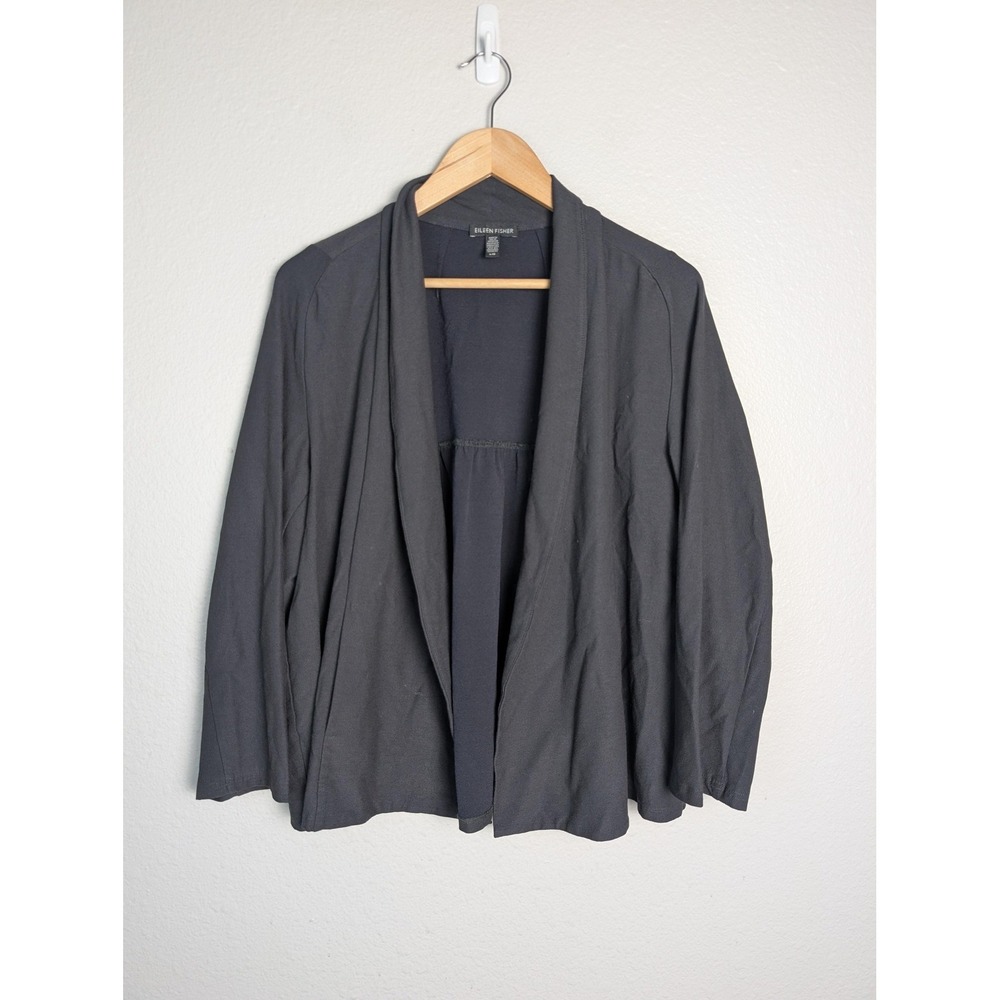 Eileen Fisher Coatigan Womens L Gray Knit Viscose Open Unlined Short Relaxed
